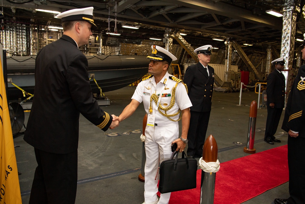 USS Mobile (LCS 26) hosts distinguished visitors for the International Maritime Defense Exhibition 2023