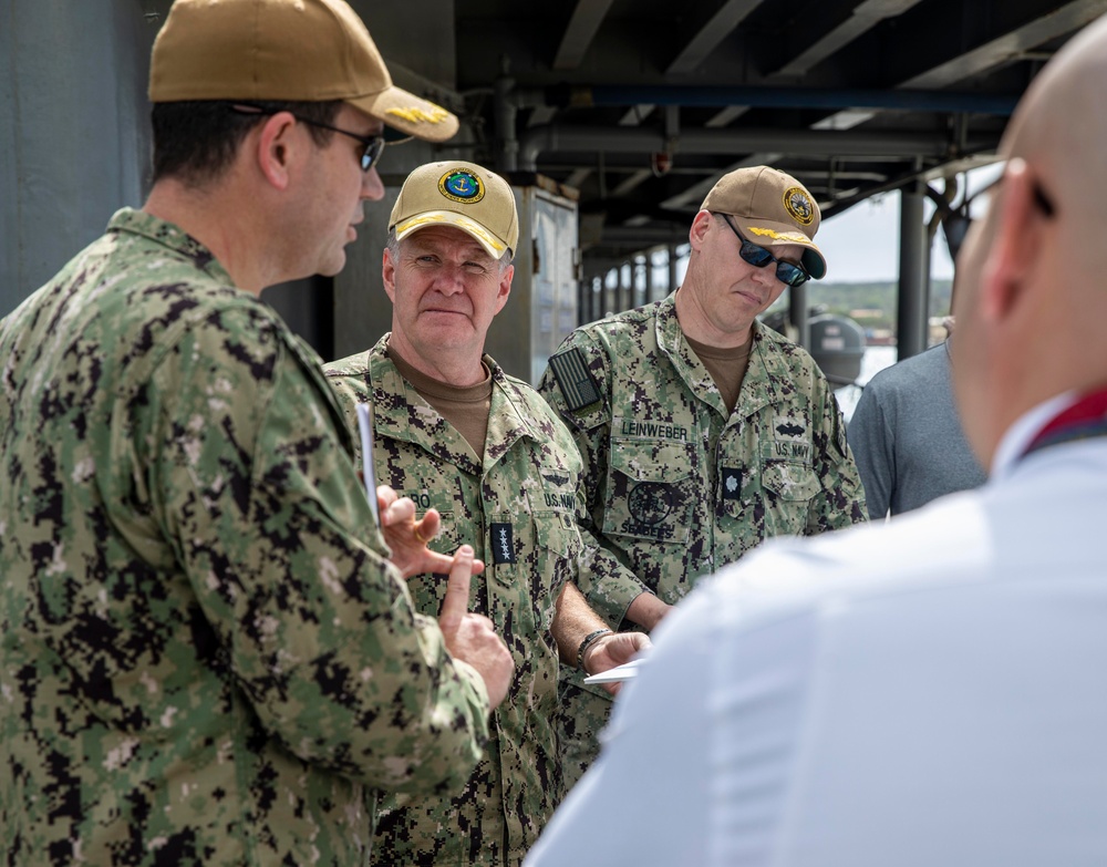 Adm. Samuel Paparo, commander, U.S. Pacific Fleet, visits the submarine tender USS Emory S. Land (AS 39).