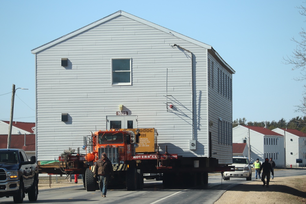 Contractors move fourth World War II-era barracks to new location in April 2023