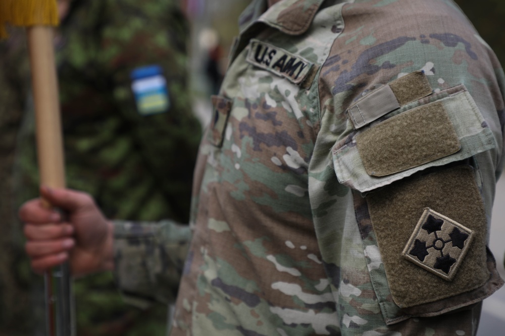 US Soldiers march in Latvian Restoration Independence Day Parade