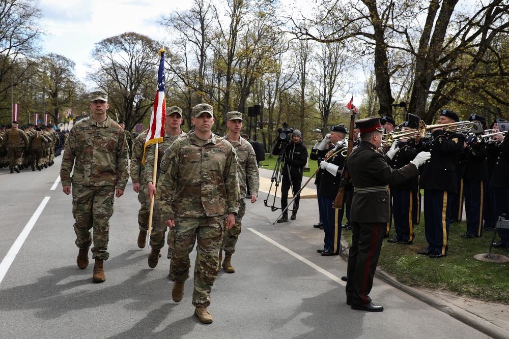 US Soldiers march in Latvian Restoration Independence Day Parade