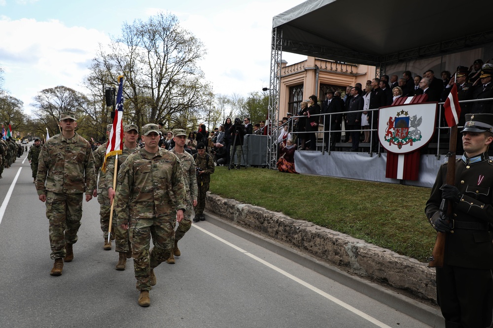 US Soldiers march in Latvian Restoration Independence Day Parade