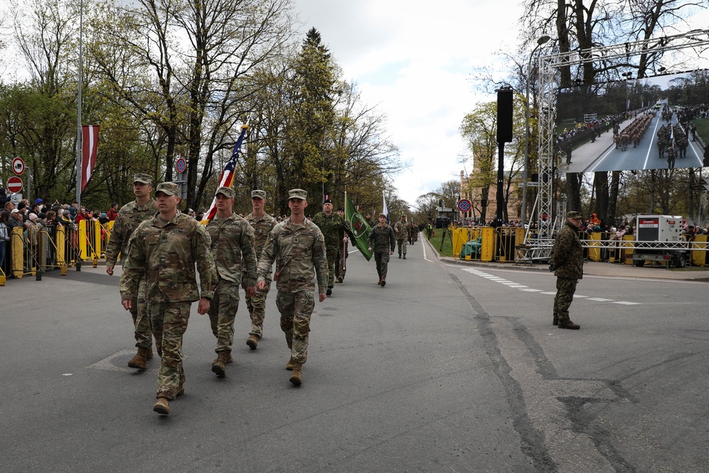 US Soldiers march in Latvian Restoration Independence Day Parade