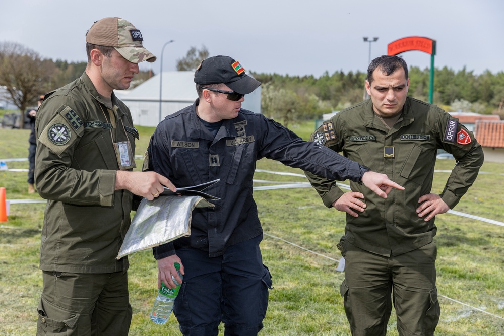 U.S. and multinational soldiers take part in the Combined Arms Rehearsal