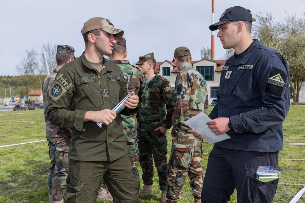 U.S. and multinational soldiers take part in the Combined Arms Rehearsal