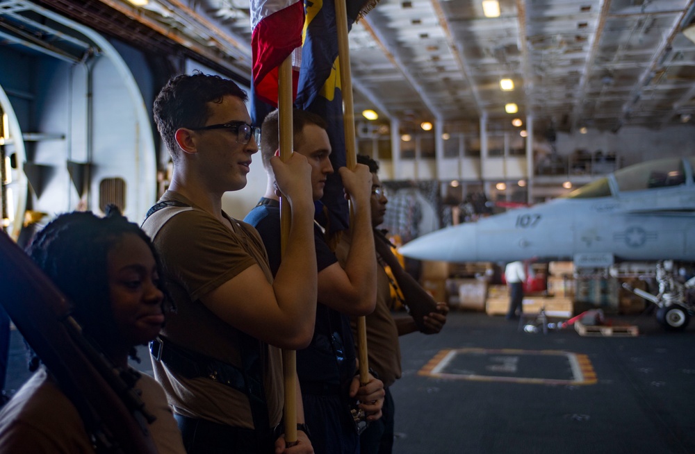 Sailors Participate in Color Guard Practice