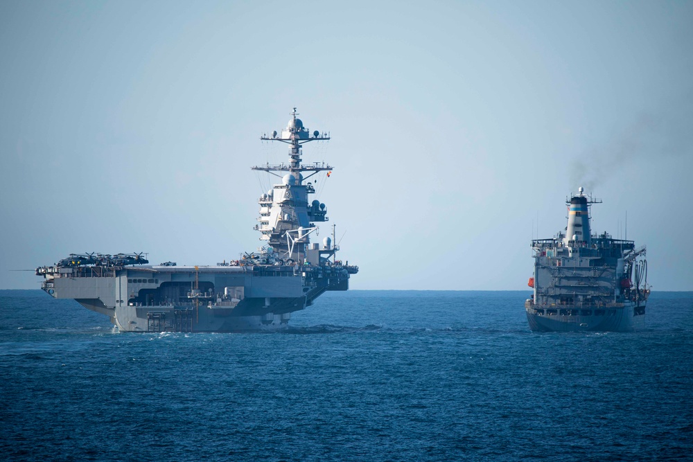 USS Normandy Conducts a Replenishment-at-Sea with USNS Leroy Grumman