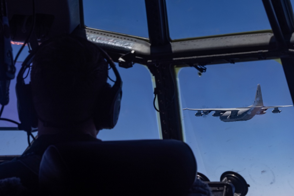 VMGR-252 conducts a formation flight during Emerald Warrior 23 FTX