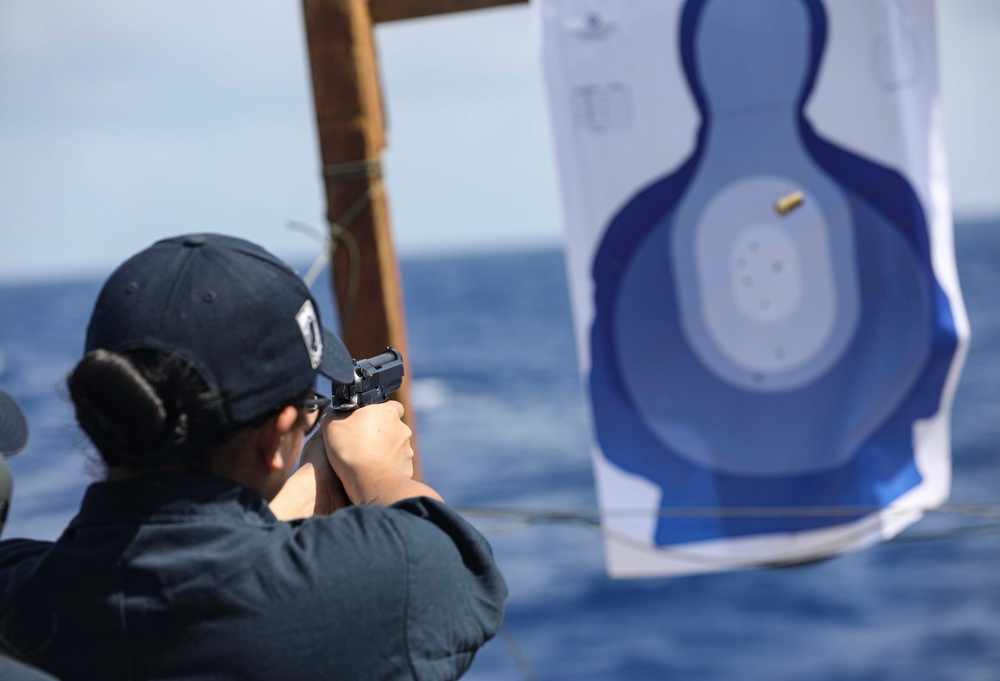 USS Milius (DDG 69) Conducts 9 mm Pistol Live-Fire Exercise