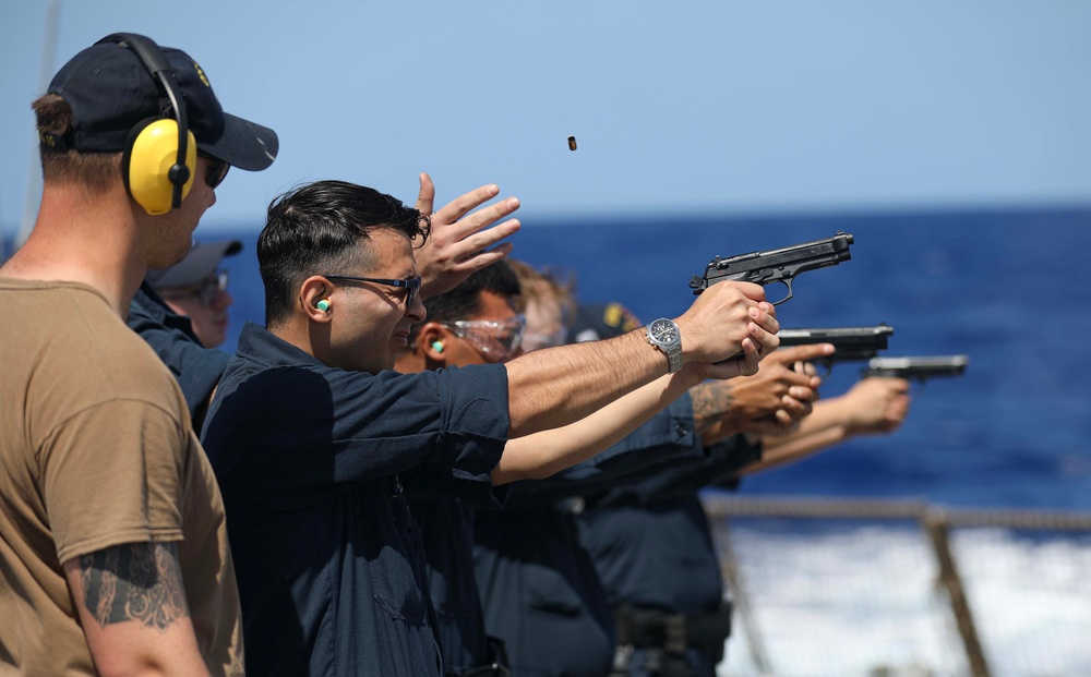 USS Milius (DDG 69) Conducts 9 mm Pistol Live-Fire Exercise