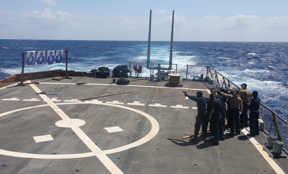 USS Milius (DDG 69) Conducts 9 mm Pistol Live-Fire Exercise