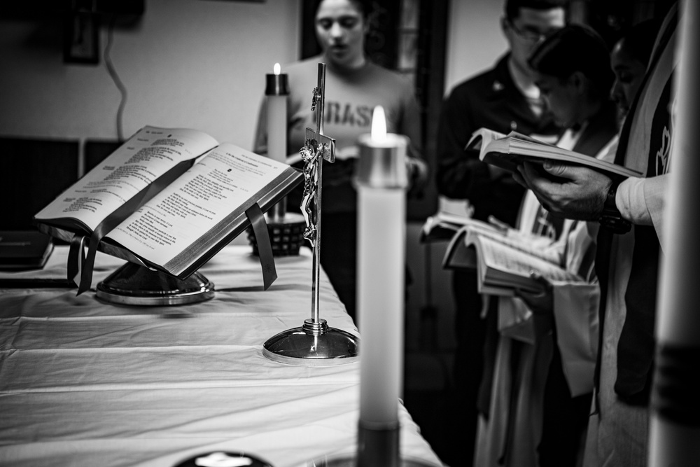 Sailors Participate In A Roman Catholic Church Service