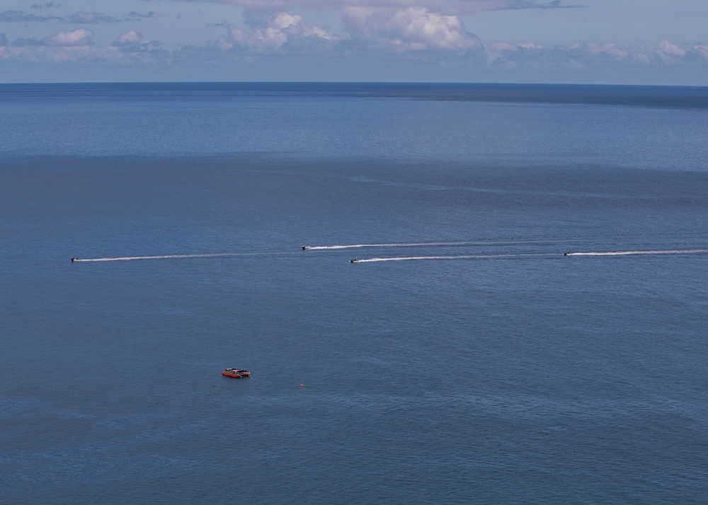 Ship deployable seaborne targets transit off the coast of San Clemente Island