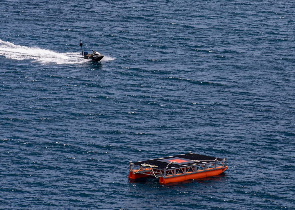 A ship deployable seaborne target transits off the coast of San Clemente Island