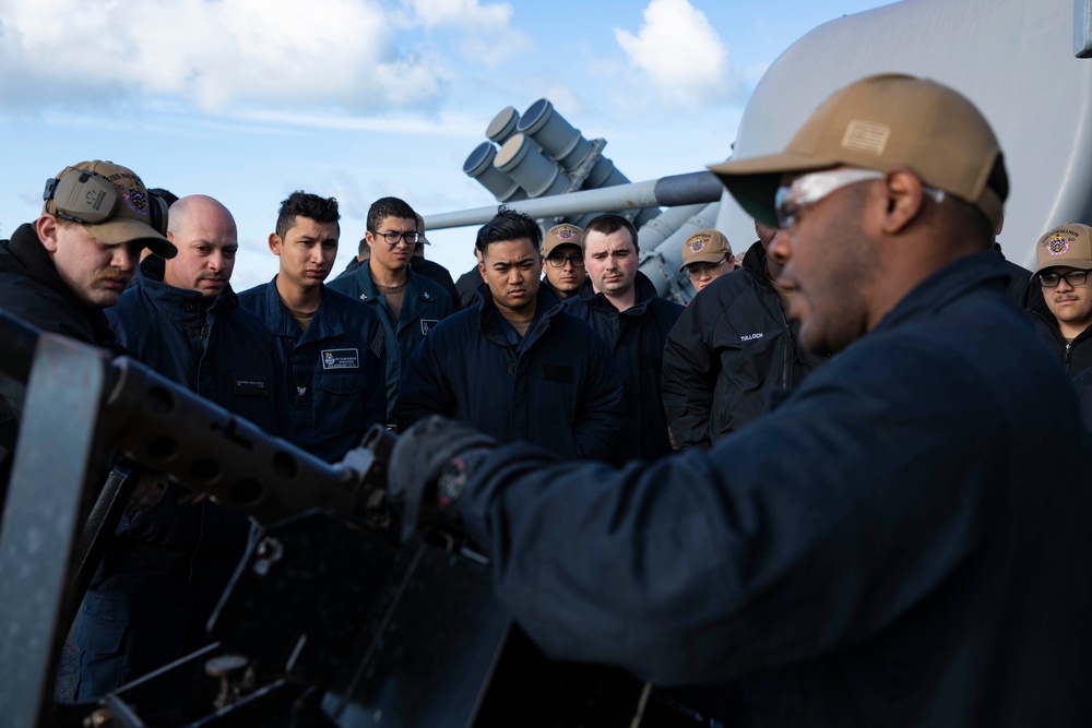 USS Normandy Conducts a Crew-Served Weapons Shoot