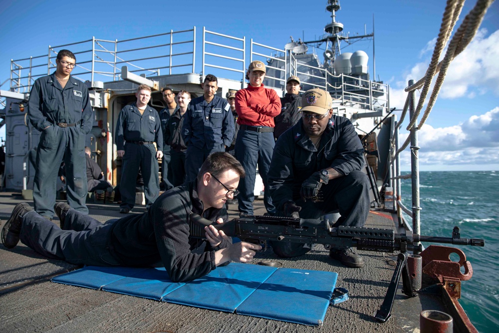 USS Normandy Conducts a Crew-Served Weapons Shoot