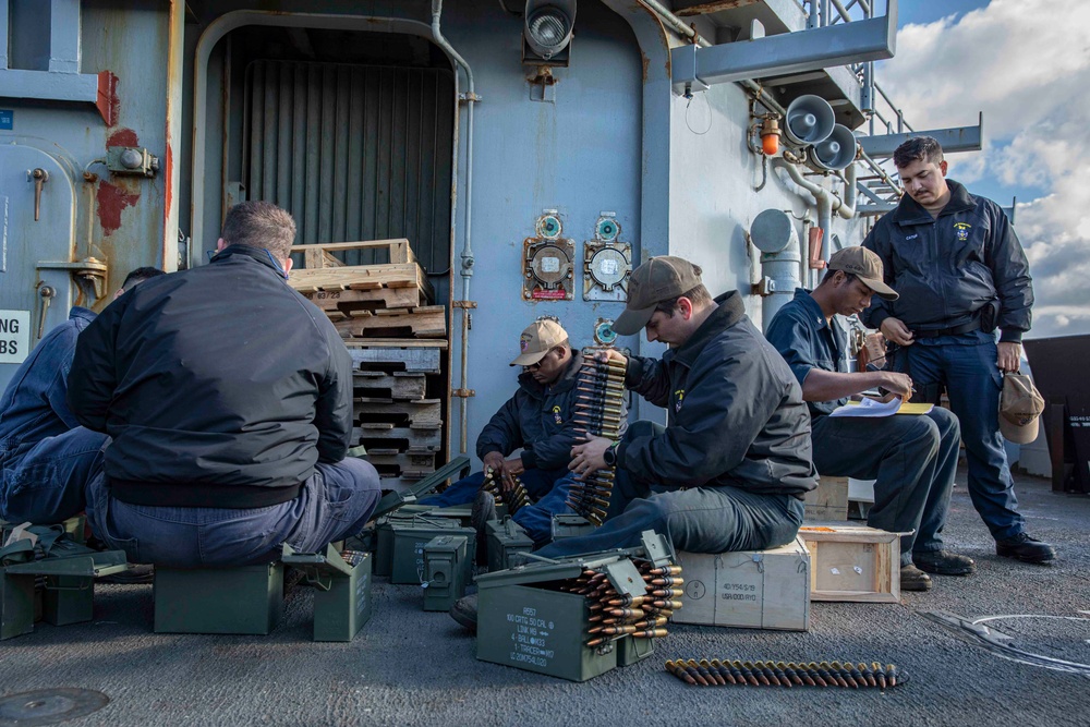 USS Normandy Conducts a Crew-Served Weapons Shoot