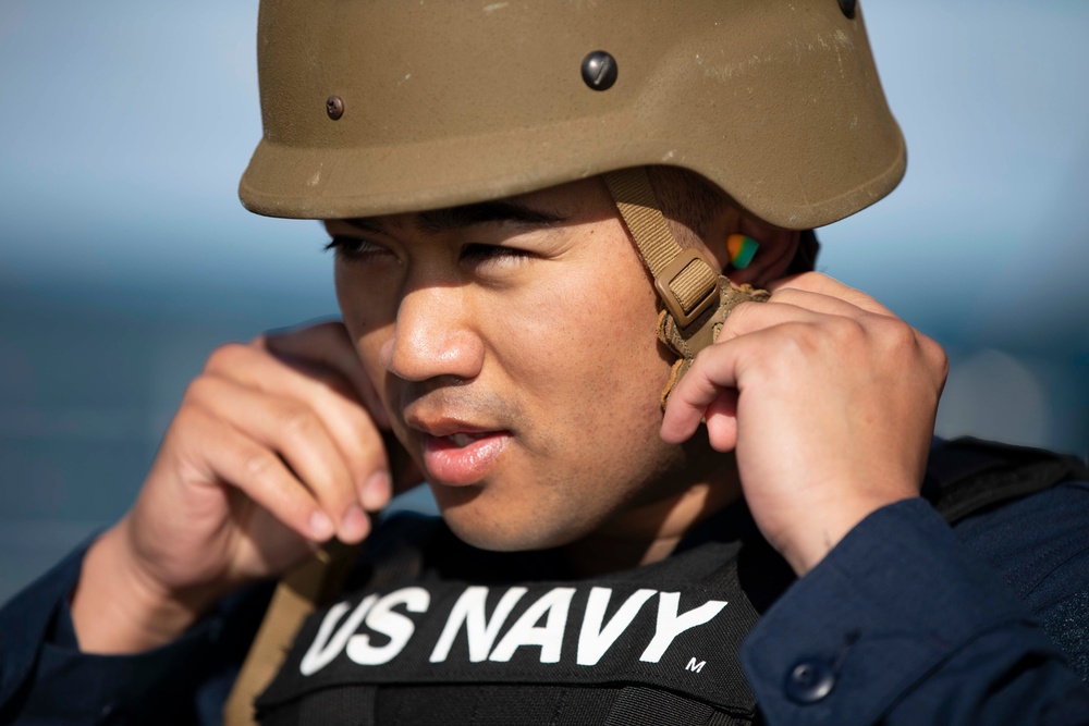 USS Normandy Conducts a Crew-Served Weapons Shoot