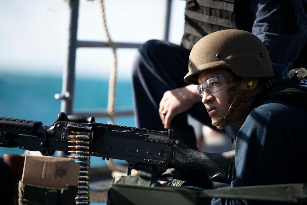 USS Normandy Conducts a Crew-Served Weapons Shoot