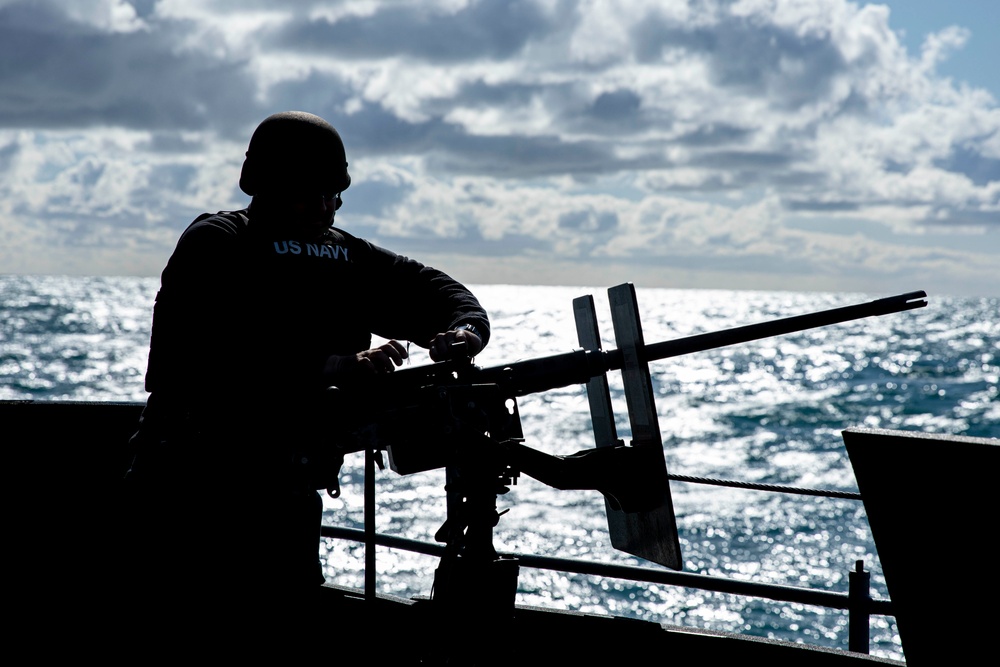 USS Normandy Conducts a Crew-Served Weapons Shoot