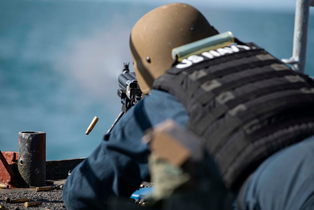 USS Normandy Conducts a Crew-Served Weapons Shoot