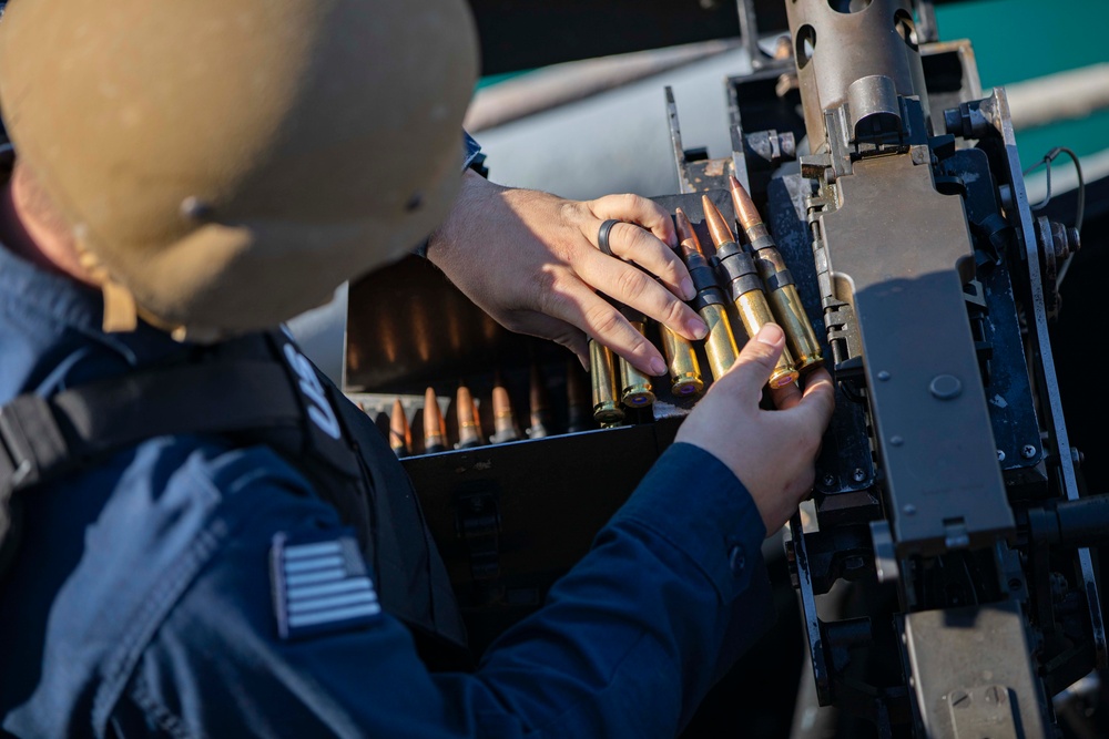 USS Normandy Conducts a Crew-Served Weapons Shoot