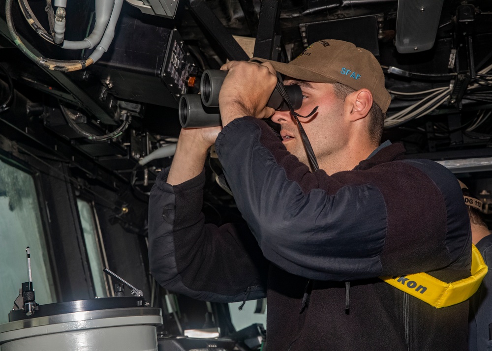 Sailors Stand Watch on the Bridge of USS John Finn (DDG 113)