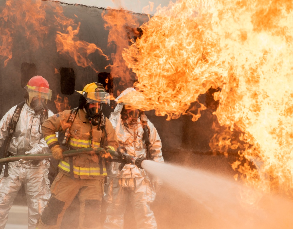 180FW Fire Protection Fights The Flames During Training Exercise