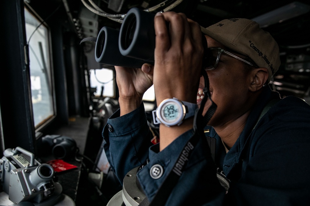 USS McFaul Sailors Stand Watch on the Bridge