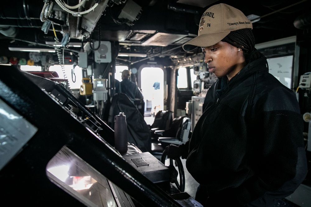 USS McFaul Sailors Stand Watch on the Bridge