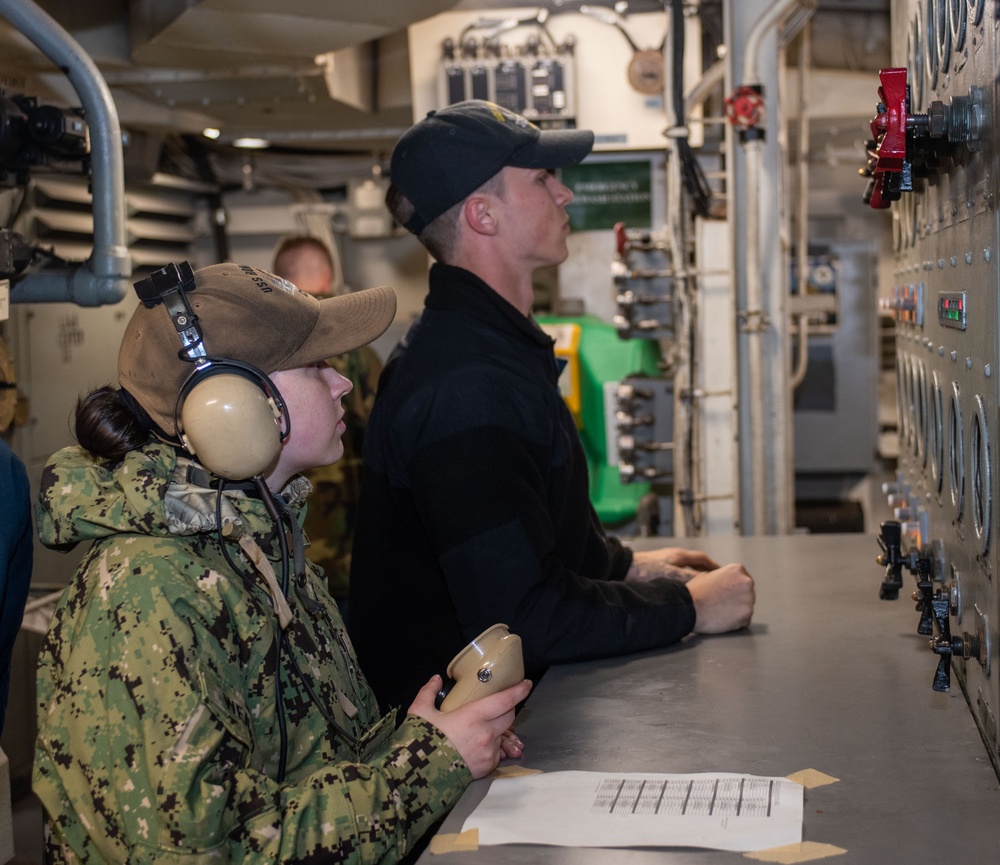 USS Ronald Reagan (CVN 76) Sailors test ship’s jet blast deflectors