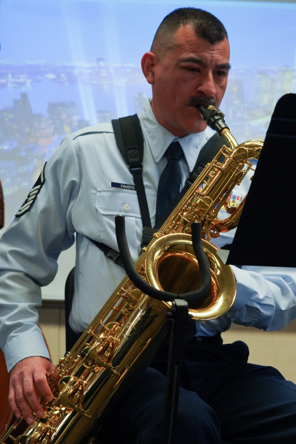Rough Rider students watch the West Coast Jazz Ensemble of the Air Force perform Apr 27, 2023