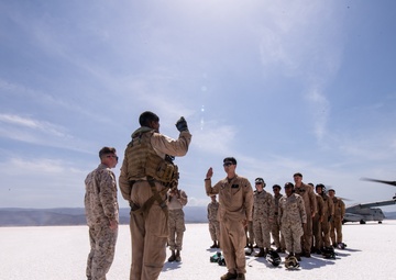 Three Marines assigned to VMM-364 (REIN) ‘Purple Foxes’ were promoted and one re-enlisted during a ceremony on Lake Assal, Djibouti.