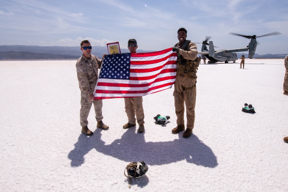 Three Marines assigned to VMM-364 (REIN) ‘Purple Foxes’ were promoted and one re-enlisted during a ceremony on Lake Assal, Djibouti.