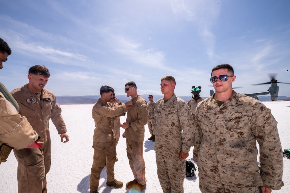 Three Marines assigned to VMM-364 (REIN) ‘Purple Foxes’ were promoted and one re-enlisted during a ceremony on Lake Assal, Djibouti.