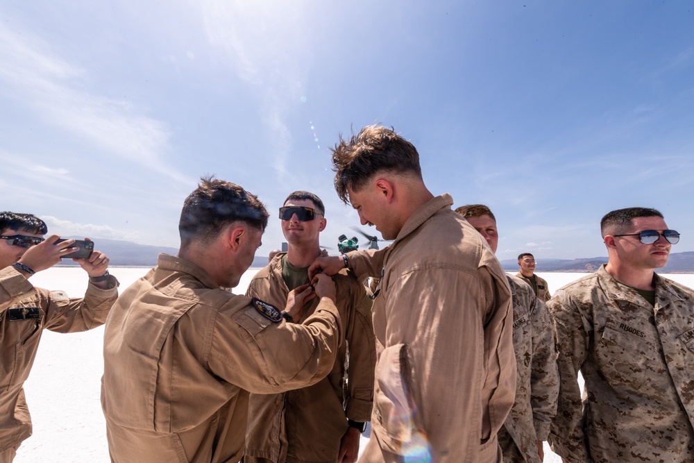 Three Marines assigned to VMM-364 (REIN) ‘Purple Foxes’ were promoted and one re-enlisted during a ceremony on Lake Assal, Djibouti.