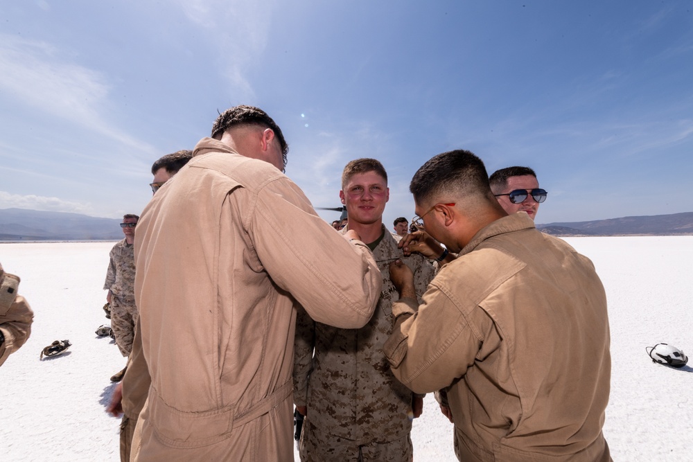 Three Marines assigned to VMM-364 (REIN) ‘Purple Foxes’ were promoted and one re-enlisted during a ceremony on Lake Assal, Djibouti.