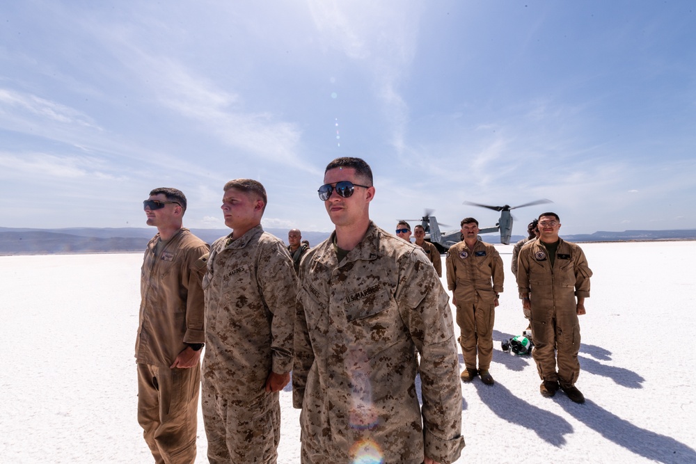 Three Marines assigned to VMM-364 (REIN) ‘Purple Foxes’ were promoted and one re-enlisted during a ceremony on Lake Assal, Djibouti.