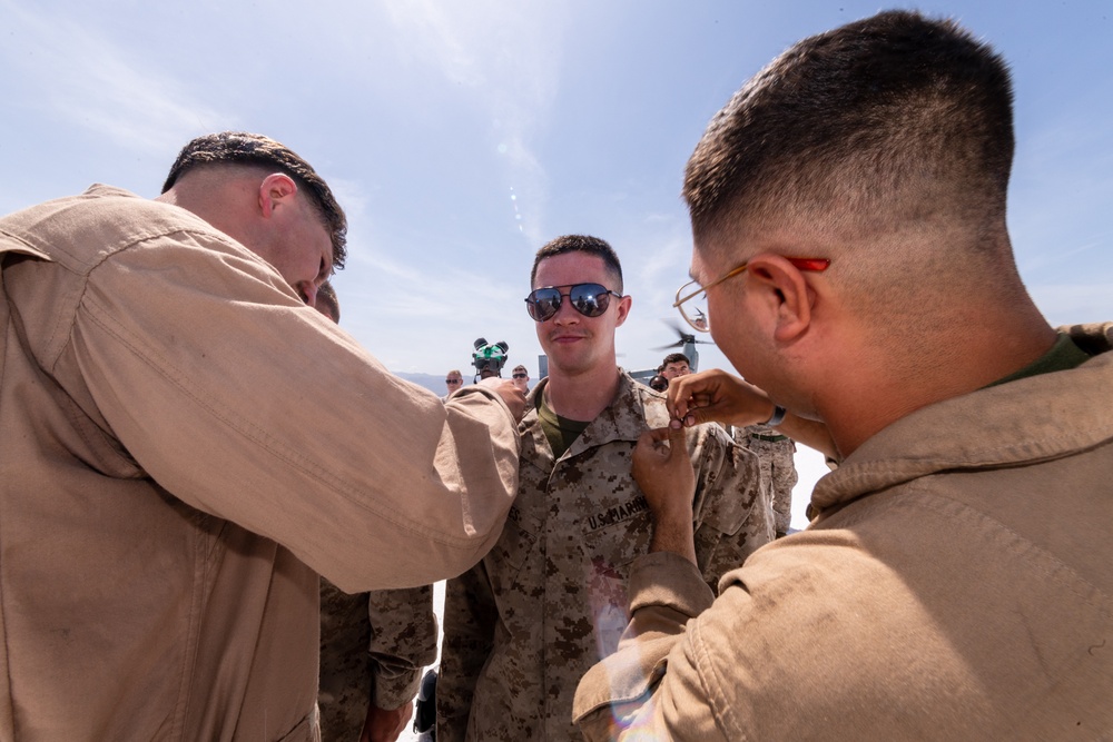 Three Marines assigned to VMM-364 (REIN) ‘Purple Foxes’ were promoted and one re-enlisted during a ceremony on Lake Assal, Djibouti.