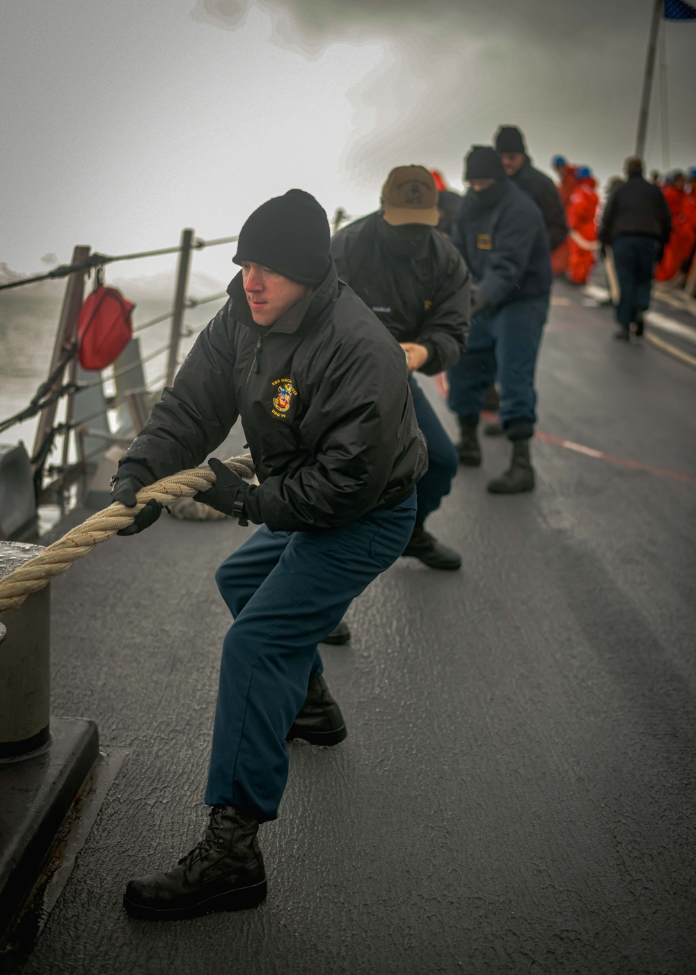 USS Oscar Austin (DDG 79) conducts sea and anchor evolution during Formidable Shield 2023