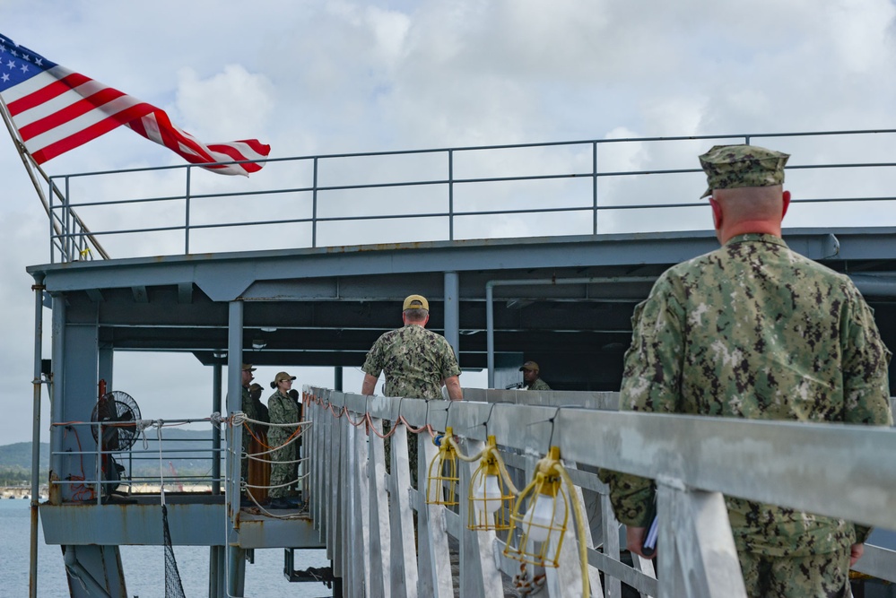 Boarding the USS Emory S. Land in Guam