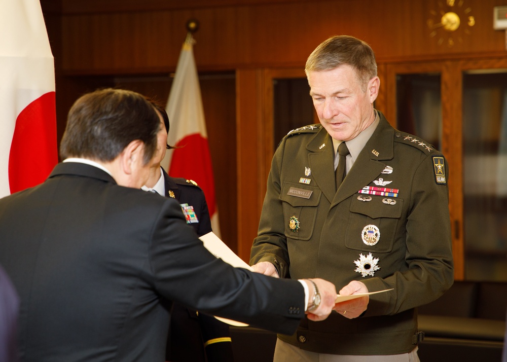 Gen. James C. McConville, chief of staff of the Army, visited Japan's Ministry of Defense at Camp Ichigaya on May 8, 2023