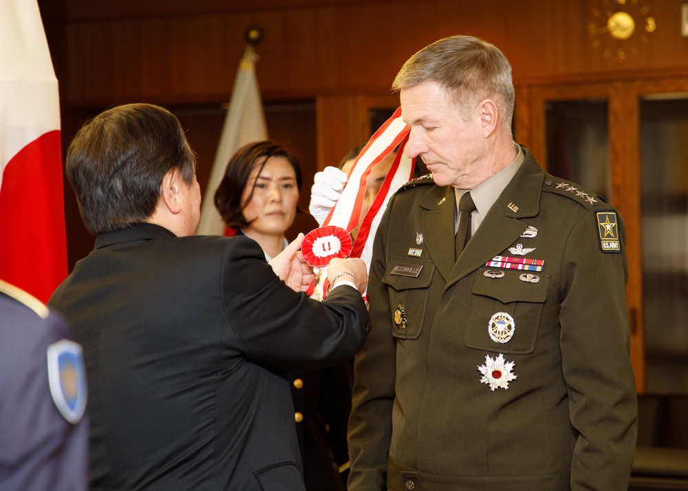 Gen. James C. McConville, chief of staff of the Army, visited Japan's Ministry of Defense at Camp Ichigaya on May 8, 2023