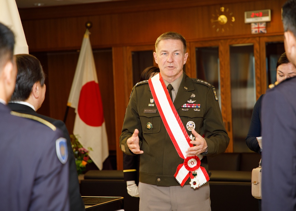 Gen. James C. McConville, chief of staff of the Army, visited Japan's Ministry of Defense at Camp Ichigaya on May 8, 2023