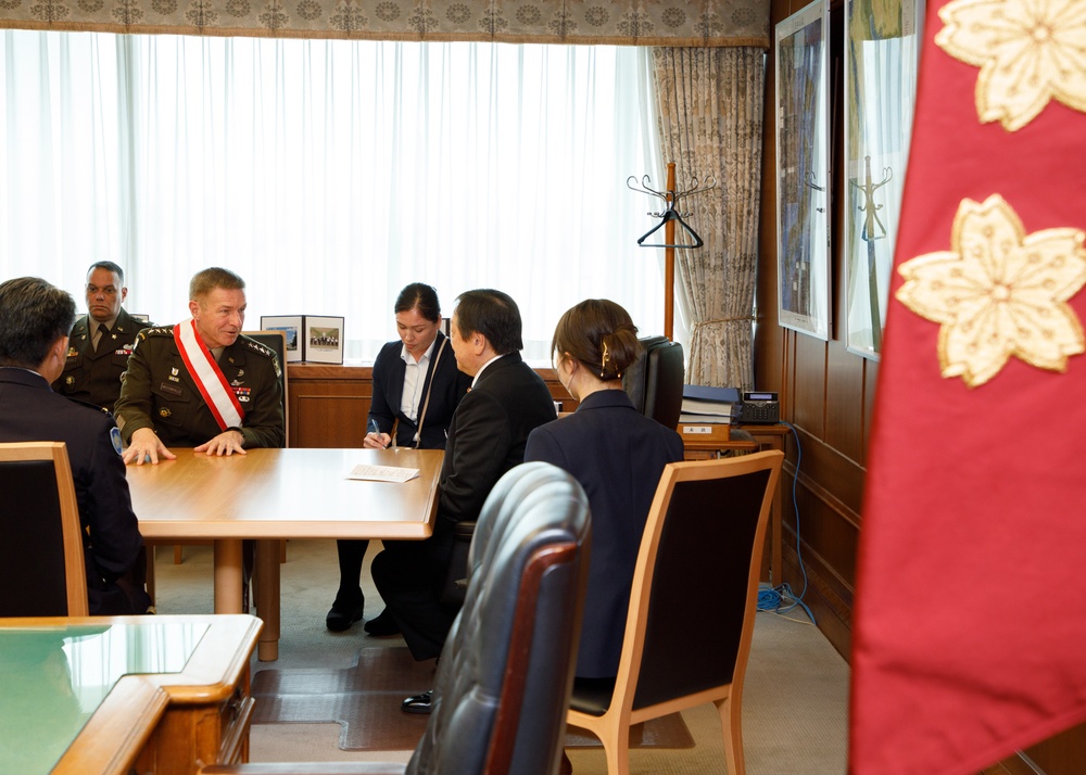 Gen. James C. McConville, chief of staff of the Army, visited Japan's Ministry of Defense at Camp Ichigaya on May 8, 2023  ///