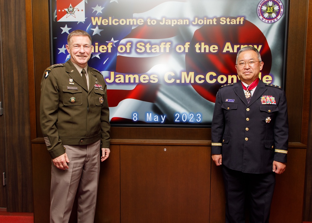 Gen. James C. McConville, chief of staff of the Army, visited Japan's Ministry of Defense at Camp Ichigaya on May 8, 2023