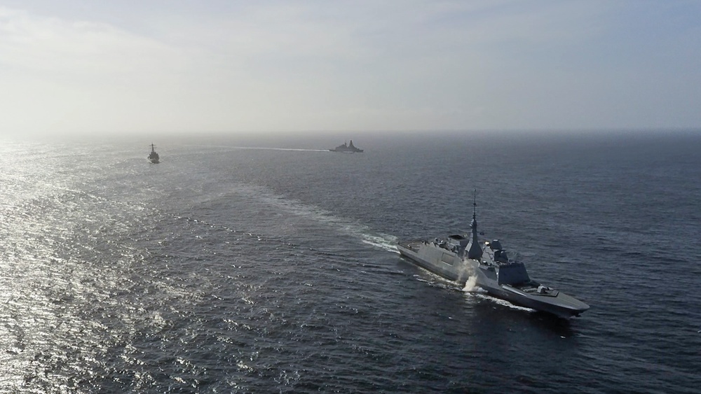 Allied ships sail together during exercise Formidable Shield 2023