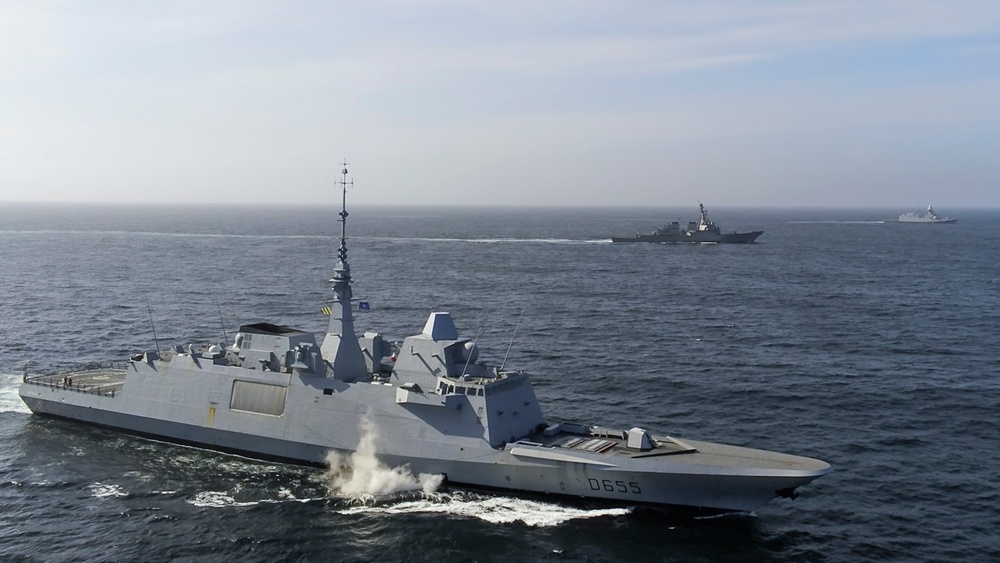 Allied ships sail together during exercise Formidable Shield 2023