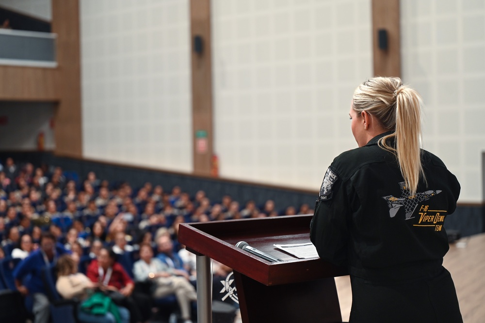 F-16 Viper Demo team commander speaks at Congress of Women Leaders