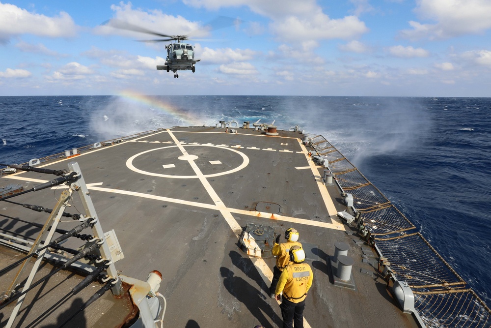 Helicopter Takes Off From USS Ramage